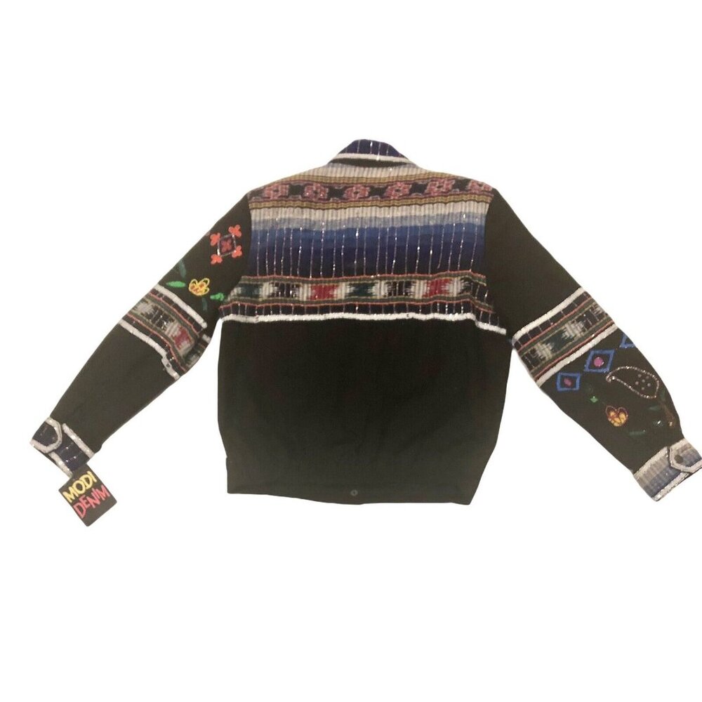 Vintage MODI Denim Beaded Sequined Black Floral Paisley Jacket NEW SAMPLE Sz Med - Picture 9 of 11